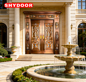 Porte de sécurité en cuivre avec cœur en acier inoxydable, double porte d'entrée principale pour villa, porte extérieure personnalisée pour manoir de <span class=keywords><strong>Normandie</strong></span> - Product Image 5