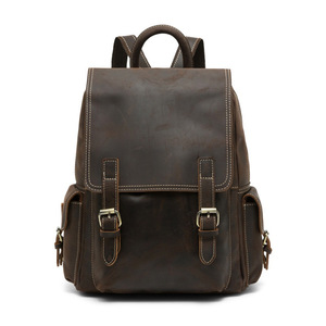 Dujiang Crazy Horse Leather <b>Backpack</b> Large Capacity Unisex Outdoor Travel <b>Backpack</b> With Computer Compartment - Product Image 5