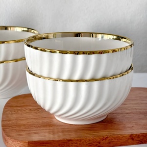 Tazón Nórdico de Porcelana Blanca de 6 Pulgadas, Elegante Borde Dorado, Tazón de Cerámica para Postre, Diseño Moderno en Espiral, <span class=keywords><strong>Vajilla</strong></span> para Ensaladas para Fiestas - Product Image 3
