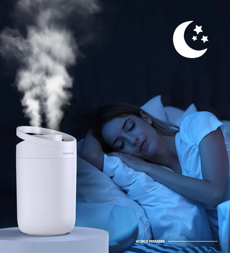 USB 3L Big Mist Humidifier ,Two Mist Head Out Humidifier with Silent Sleep Mode and Cozy Night Light