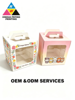 Boîte à gâteau pliable portable en carton blanc avec fenêtre et poignée, en matériaux recyclés écologiques, personnalisable avec logo, pour boulangerie et emballage de pain