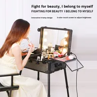Chariot à maquillage roulant de luxe avec lumières LED Connectivité Bluetooth Boîte de rangement pour maquilleur et valise de cabine cosmétique