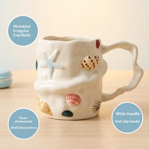 High Relief Seashell <b>Ceramic</b> <b>Mug</b> Creative Ocean Theme Large Capacity Coffee Cup Office Daily Drinking Water Cup - Product Image 4