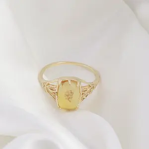 Vintage 14K gold plated 925 Sterling Silver inset shell citrine rose ring for women