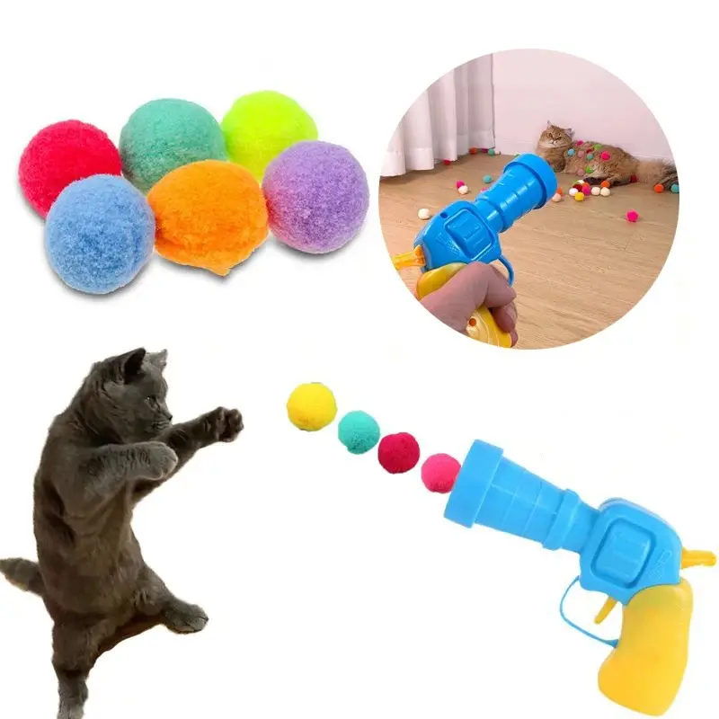 Brinquedo interativo para gatos, brinquedo criativo para gatinhos, mini-pompons, bola de pelúcia elástica, acessório para animais de estimação, lançamento