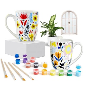 Kit de <span class=keywords><strong>peinture</strong></span> DIY personnalisé pour tasses avec pinceaux, ensemble de tasses en céramique sûres et non toxiques pour cadeaux d'anniversaire, ateliers créatifs scolaires - Product Image 2