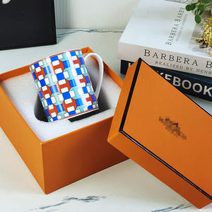 Hot Selling European Luxury Red and Blue Checkered Ceramic Coffee <b>Cup</b> <b>Saucer</b> Set - Product Image 6