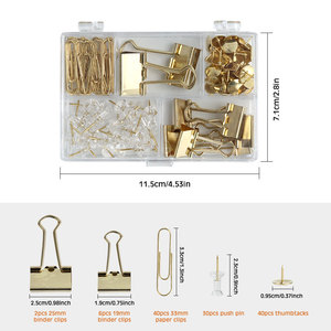 Clips de papel personalizados de color dorado para oficina, clips de carpeta de metal, juego de papelería con chinchetas transparentes - Product Image 3