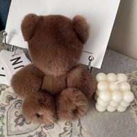 Nouveau porte-clés ours mignon et tendance, pendentif en fausse fourrure de lapin douce et écologique, breloque de sac à main, cadeaux d'anniversaire