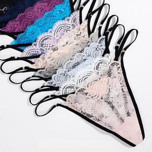 Wholesale Women's Floral Lace Thong Panty Low Rise Sexy <b>T</b>-back G-<b>string</b> Breathable Soft Women Panties Daily Wear Underwear OEM - Product Image 1