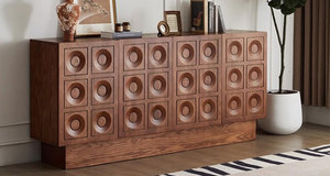 Buffet en bois de pin massif <span class=keywords><strong>Carmen</strong></span>, contreplaqué multicouche en chêne, pour le salon, avec 5+ tiroirs, design moderne du milieu du siècle - Product Image 2