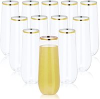 Flûtes à Champagne transparentes, verre à vin en plastique sans tiges, avec bord en or Rose/jante en or résistant aux chocs