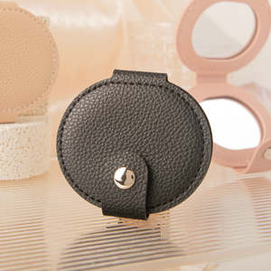 Oval Pu Leather <b>Compact</b> <b>Mirror</b> Double Sided Folding With Snap Button Closure Portable Pocket <b>Mirror</b> For Women Girls Wholesale - Product Image 6