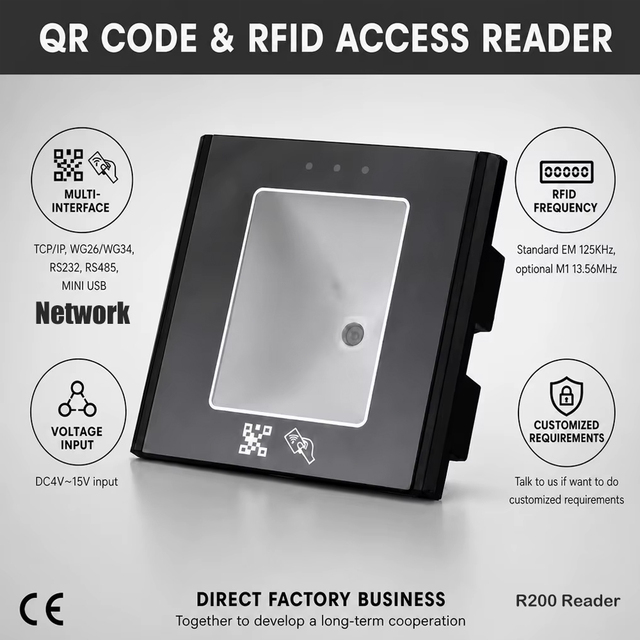 Wiegand RJ45 USB RS232 RS485 Scanner EM 125KHZ Door Access Control Card Reader RFID Card QR Code Reader for Secure Gate Entry