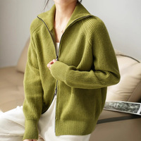 Damen Merino Strickjacke Klassischer Stil Gerippt Reißverschluss Pullover Großhandel Freizeit Wintermantel für Damen
