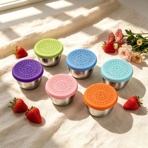 Conteneur à sauce réutilisable SFB32 en acier inoxydable 304 avec couvercle en silicone anti-fuite, écologique, petits récipients à sauce, condiments - Product Image 6