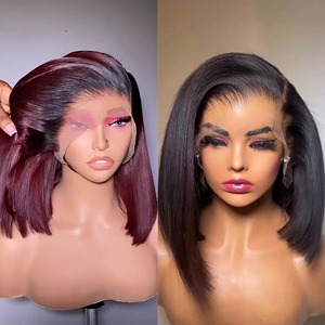 Peluca con malla frontal HD sin pegamento prearrancada Ombre 1B 99J Cabello natural vietnamita virgen crudo Super Double Drawn <span class=keywords><strong>Bob</strong></span> Pelucas Cabello humano - Product Image 3