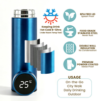 Bouteilles d'eau isothermes en métal personnalisées YEKEA avec affichage de la température intelligent, 500 ml, LED, en acier inoxydable, thermos intelligent