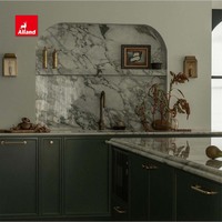 Armoires de cuisine en bois massif Alland Custom Luxury French Green Matte Painted Slim Shaker Panel avec quincaillerie en laiton pour la maison