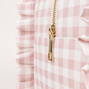 Trousse de Toilette Grande en Coton à Fermeture Éclair pour Femme, Sac de Rangement de Voyage, Trousse de Maquillage à Volants en Gingham - Product Image 2