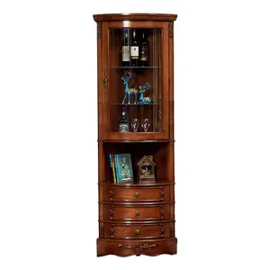 OEM Solid Wood Furniture Manufacturer Glass Door Display With Drawers Living Room Wine Cabinet Wooden Display Storage Cabinet