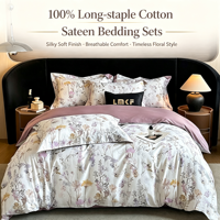 Parure de lit et taies d'oreiller personnalisables en coton 100% écologique, 300 fils, respirante, toutes saisons, imprimé moderne végétal