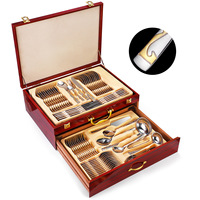 Ensemble de couverts russes de 72 à 84 pièces, plaqué or, couronne, acier inoxydable, couteau, fourchette, cuillère à soupe, service de couverts, boîte cadeau