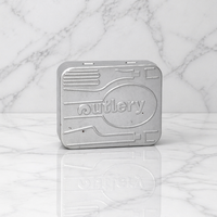 Boîtes miniatures en fer blanc rectangulaires argentées en gros pour cigarettes, bonbons, menthes, avec charnière, logo en relief, matériaux recyclés