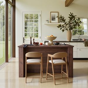SENYU Mid Century <b>Modern</b> Wooden Kitchen Island with Arched Doors and Open <b>Shelving</b> Storage Cabinet - Product Image 2