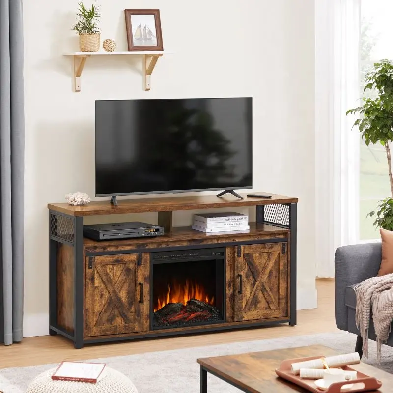 Chimenea de madera de lujo moderna nórdica 2024, chimenea eléctrica industrial, soportes de TV de pared flotante, gabinete para muebles para el hogar