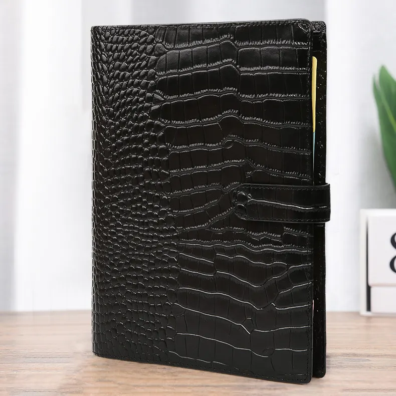 Kustom 6 Cincin A5 Saku Hitam Dompet Buaya Pengikat Anggaran PU Kulit Perencana Organizer Binder Penutup