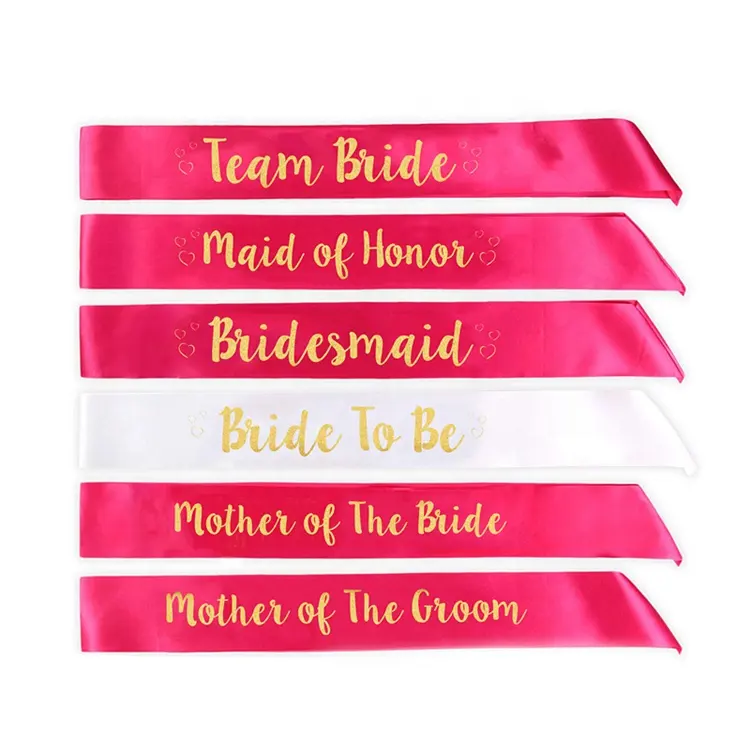 HAWIN Hot sale one layer satin glitter printing sashes for team bride hen party wedding sashes