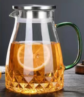 Théière de grande capacité, bouilloire à eau froide, verre à thé transparent, boîte à jus en verre borosilicate, boîte à fleurs CLASSIQUE en acier inoxydable rond