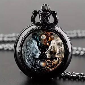 นาฬิกาข้อมือแบบมีฝาปิดลายสีสันสำหรับผู้ชายและผู้หญิง สไตล์วินเทจ ขนาดกลาง พร้อมสร้อยคอตกแต่ง ของใช้ในบ้าน - Product Image 4