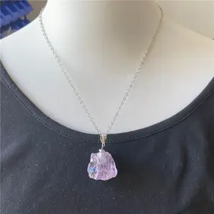 Amethyst Stone Pendant Necklace,Irregular Quartz Stone Pendant Crystal Gemstone Necklace,Clothes Chain Necklace for Women