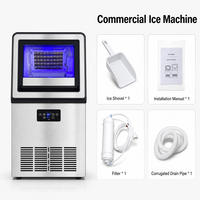 Machine à glaçons commerciale 45 kg/24h pour eau du robinet filtrée et eau en fût, avec fonction de réservation bidirectionnelle, marche/arrêt et réglage de l'heure