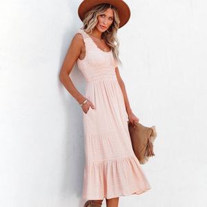 Robes midi décontractées élégantes d'été en rayonne sans manches à volants personnalisées pour femmes - Product Image 3