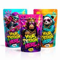 Sachet Mylar Personnalisé 3,5g Anti-Odeur ZA Pack, Pochette d'Emballage Brillante Motif Squelette Singe Panda Dessin Animé Street Art