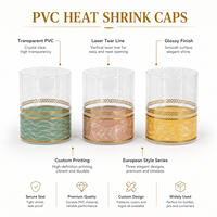 Capsules thermorétractables transparentes en PVC imperméables imprimées sur mesure pour cols de bouteilles avec ligne de déchirement au laser, marque Cailyn, fabricant OEM