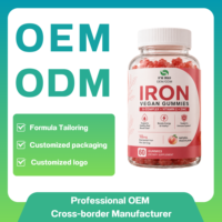 Gummies véganes au fer pour adultes et enfants, 10 mg de fer élémentaire, complexe B, vitamine C, zinc, saveur pêche, complément alimentaire, marque privée OEM ODM
