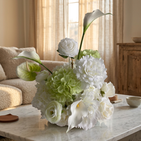 Französische Weiß-Grüne Künstliche Blumenkugel Tischdekoration Calla-Lilie Pfingstrose Seidenblumen für Arrangements Hochzeitstisch-Dekor