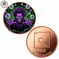 Pièce de monnaie en cuivre pur 999 de 1 once, personnalisée en gros, motif Voleur Violet avec bulles magiques vertes, pièce de monnaie commémorative de collection
