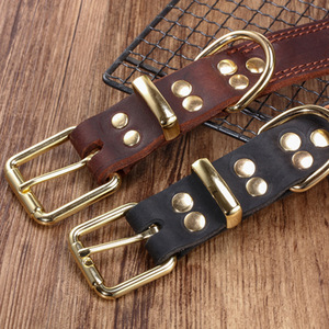 Yüksek kalite dayanıklı özel köpek tasması deri lüks hakiki inek deri köpek tasması köpek tasması küçük orta büyük köpekler için - Product Image 4