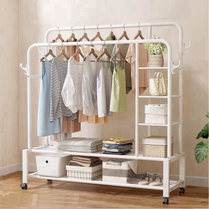 Porte-vêtements en acier robuste, organisateur multifonctionnel, porte-vêtements avec rails amovibles, <span class=keywords><strong>roulettes</strong></span>, rangement pour salon, debout, maison - Product Image 1