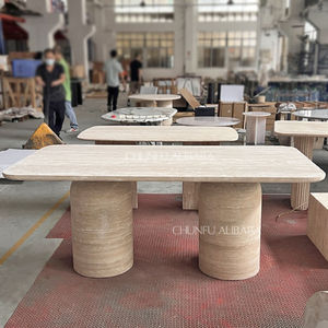 طاولة طعام من حجر الترافرتين الطبيعي بتصميم عصري للفنادق والفلل بسطح بيضاوي كبير - Product Image 2