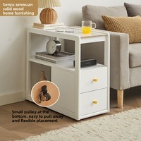 Ensemble de table basse multifonctionnel en bois de hêtre massif durable avec armoire latérale amovible et plateau en pierre, design simple et moderne pour