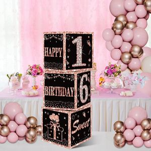 Décoration de scène transfrontalière pour le 16e <span class=keywords><strong>anniversaire</strong></span> de fille, ballons en papier or rose et boîte de cartes de vœux - Product Image 3