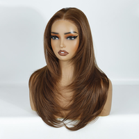 Perruques casher sans colle, avec dessus en dentelle marron, cheveux humains blonds longs européens, perruque juive double densité