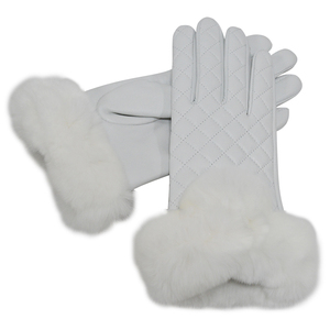 Gants en peau de mouton de haute qualité pour femmes avec poignets en fourrure de lapin, doublure en <span class=keywords><strong>laine</strong></span> pour garder au chaud, gants en <span class=keywords><strong>cuir</strong></span> pour l'extérieur, pour l'hiver - Product Image 2
