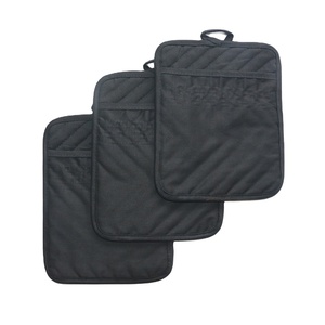 Maniques de cuisine noires 100 % coton avec poche, résistantes à la chaleur pour micro-ondes et grillades - Product Image 3